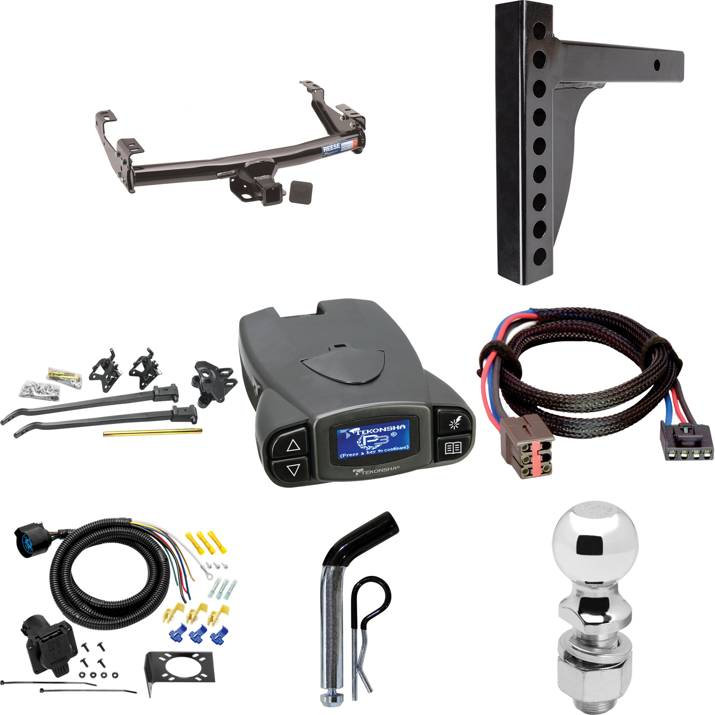 Fits 1997-1997 Ford F-250 HD Trailer Hitch Tow PKG w/ 12K Trunnion Bar Weight Distribution Hitch + Pin/Clip + 2-5/16" Ball + Tekonsha Prodigy P3 Brake Control + Plug & Play BC Adapter + 7-Way RV Wiring By Reese Towpower