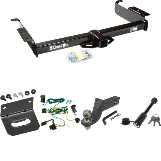 Fits 2003-2023 Chevrolet Express 2500 Trailer Hitch Tow PKG w/ 4-Flat Wiring + Interlock Tactical Starter Kit w/ 3-1/4" Drop & 2" Ball + Tactical Dogbone Lock + Wiring Bracket By Draw-Tite