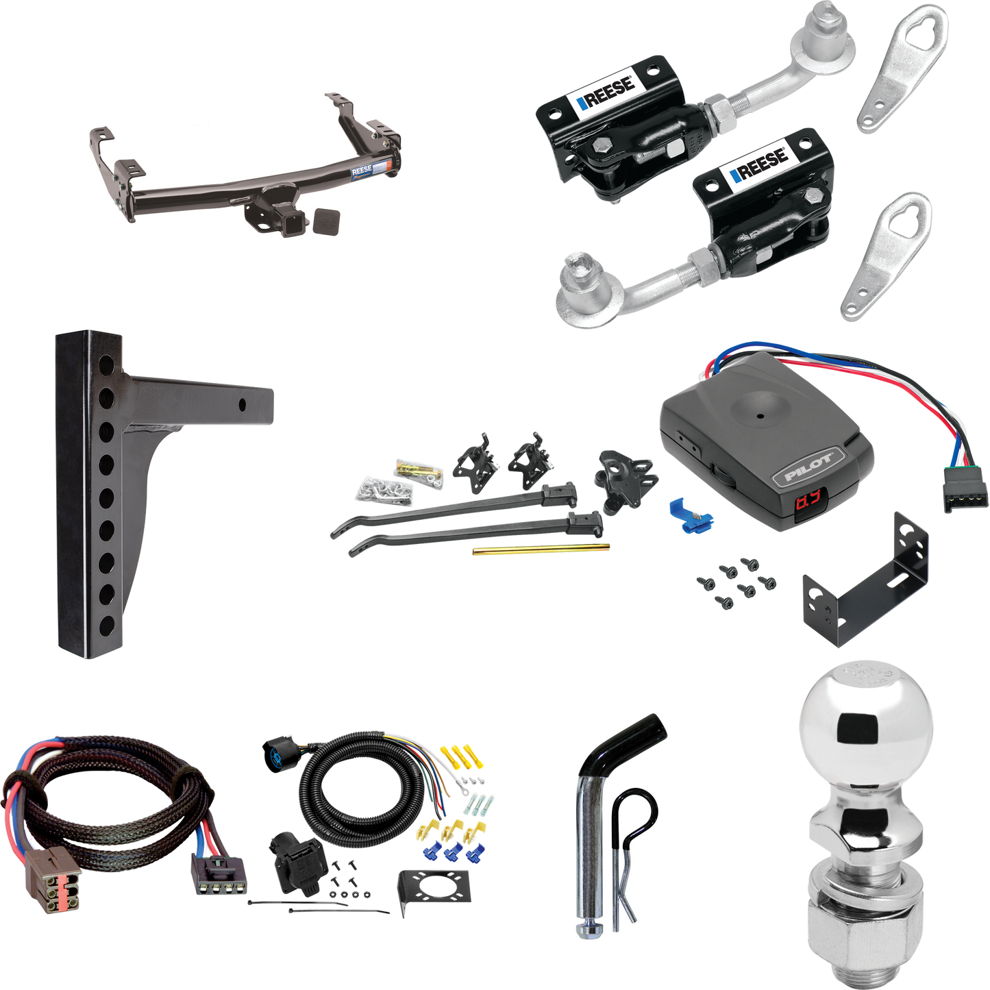 Fits 1997-1997 Ford F-350 Trailer Hitch Tow PKG w/ 12K Trunnion Bar Weight Distribution Hitch + Pin/Clip + Dual Cam Sway Control + 2-5/16" Ball + Pro Series Pilot Brake Control + Plug & Play BC Adapter + 7-Way RV Wiring (For Heavy Duty Models) By Ree