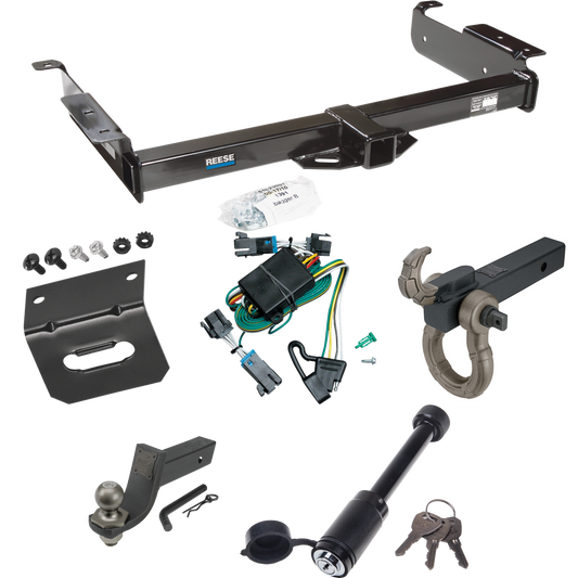 Fits 2000-2002 Chevrolet Express 2500 Trailer Hitch Tow PKG w/ 4-Flat Wiring + Interlock Tactical Starter Kit w/ 3-1/4" Drop & 2" Ball + Tactical Hook & Shackle Mount + Tactical Dogbone Lock + Wiring Bracket By Reese Towpower