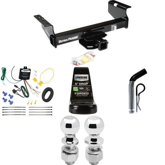 Fits 2001-2007 Chevrolet Silverado 3500 Trailer Hitch Tow PKG w/ 4-Flat Wiring Harness + Ball Mount w/ 4" Drop + Pin/Clip + 2" Ball + 2-5/16" Ball (For (Classic), Cab & Chassis, w/34" Wide Frames Models) By Draw-Tite