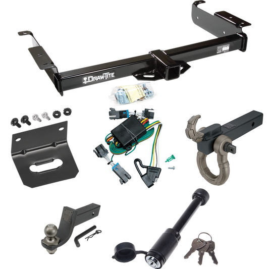 Fits 2000-2002 Chevrolet Express 3500 Trailer Hitch Tow PKG w/ 4-Flat Wiring + Interlock Tactical Starter Kit w/ 3-1/4" Drop & 2" Ball + Tactical Hook & Shackle Mount + Tactical Dogbone Lock + Wiring Bracket By Draw-Tite