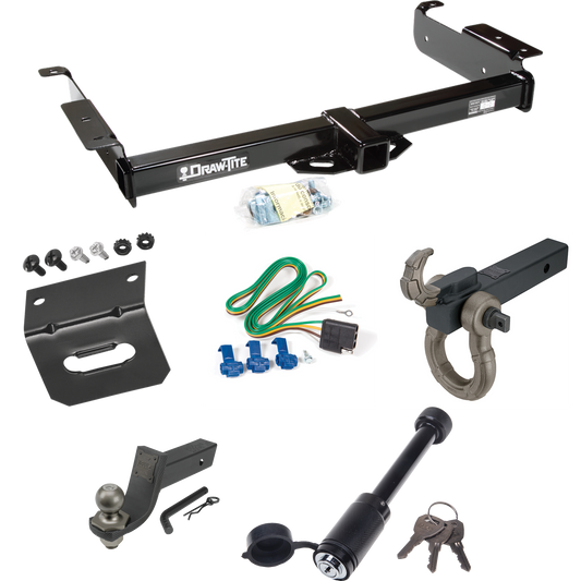 Fits 1996-1999 Chevrolet Express 1500 Trailer Hitch Tow PKG w/ 4-Flat Wiring + Interlock Tactical Starter Kit w/ 3-1/4" Drop & 2" Ball + Tactical Hook & Shackle Mount + Tactical Dogbone Lock + Wiring Bracket By Draw-Tite
