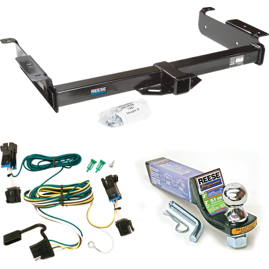 Fits 2003-2023 GMC Savana 3500 Trailer Hitch Tow PKG w/ 4-Flat Wiring + Starter Kit Ball Mount w/ 2" Drop & 1-7/8" Ball By Reese Towpower