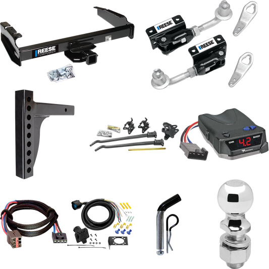 Fits 1994-1996 Ford F-150 Trailer Hitch Tow PKG w/ 12K Trunnion Bar Weight Distribution Hitch + Pin/Clip + Dual Cam Sway Control + 2-5/16" Ball + Tekonsha BRAKE-EVN Brake Control + Plug & Play BC Adapter + 7-Way RV Wiring By Reese Towpower