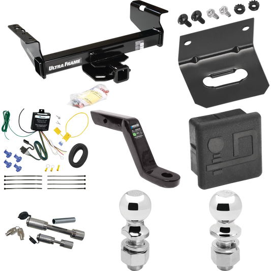 Fits 2007-2024 GMC Sierra 3500 HD Trailer Hitch Tow PKG w/ 4-Flat Wiring Harness + Ball Mount w/ 6" Drop + Dual Hitch & Coupler Locks + 2" Ball + 2-5/16" Ball + Hitch Cover + Wiring Bracket (For Cab & Chassis, w/34" Wide Frames Models) By Draw-Tite