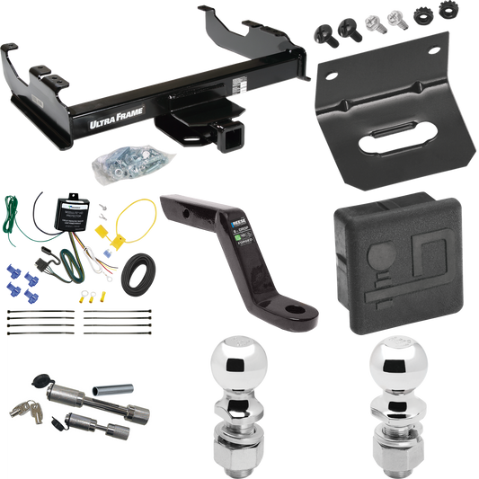 Fits 2007-2023 GMC Sierra 3500 HD Trailer Hitch Tow PKG w/ 4-Flat Wiring Harness + Ball Mount w/ 6" Drop + Dual Hitch & Coupler Locks + 2" Ball + 2-5/16" Ball + Hitch Cover + Wiring Bracket (For Cab & Chassis, w/34" Wide Frames Models) By Draw-Tite