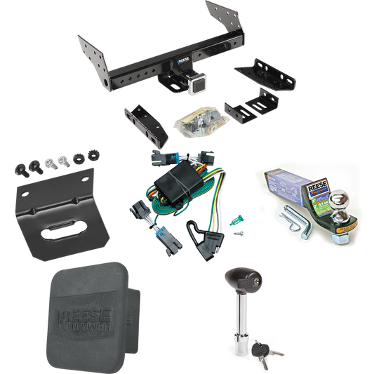 Fits 2000-2002 Chevrolet Express 1500 Trailer Hitch Tow PKG w/ 4-Flat Wiring + Starter Kit Ball Mount w/ 2" Drop & 1-7/8" Ball + Wiring Bracket + Hitch Lock + Hitch Cover By Reese Towpower