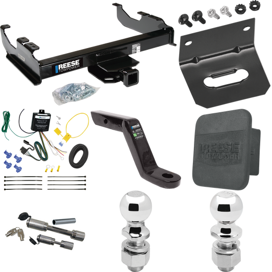 Fits 2007-2023 GMC Sierra 3500 HD Trailer Hitch Tow PKG w/ 4-Flat Wiring Harness + Ball Mount w/ 6" Drop + Dual Hitch & Coupler Locks + 2" Ball + 2-5/16" Ball + Hitch Cover + Wiring Bracket (For Cab & Chassis, w/34" Wide Frames Models) By Reese Towpo