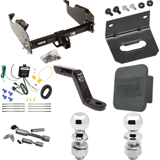 Fits 2007-2023 GMC Sierra 3500 HD Trailer Hitch Tow PKG w/ 4-Flat Wiring Harness + Ball Mount w/ 6" Drop + Dual Hitch & Coupler Locks + 2" Ball + 2-5/16" Ball + Hitch Cover + Wiring Bracket (For Cab & Chassis, w/34" Wide Frames Models) By Reese Towpo