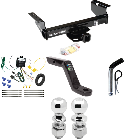 Fits 2007-2024 GMC Sierra 3500 HD Trailer Hitch Tow PKG w/ 4-Flat Wiring Harness + Ball Mount w/ 6" Drop + Pin/Clip + 2" Ball + 2-5/16" Ball (For Cab & Chassis, w/34" Wide Frames Models) By Draw-Tite