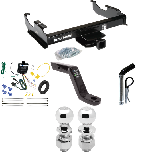 Fits 2007-2023 GMC Sierra 3500 HD Trailer Hitch Tow PKG w/ 4-Flat Wiring Harness + Ball Mount w/ 6" Drop + Pin/Clip + 2" Ball + 2-5/16" Ball (For Cab & Chassis, w/34" Wide Frames Models) By Draw-Tite