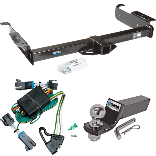 Fits 2000-2002 GMC Savana 2500 Trailer Hitch Tow PKG w/ 4-Flat Wiring + Starter Kit Ball Mount w/ 2" Drop & 2" Ball By Reese Towpower