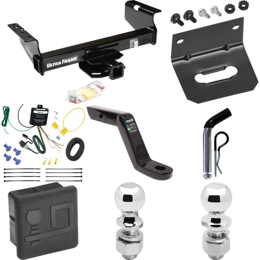 Fits 2007-2024 GMC Sierra 3500 HD Trailer Hitch Tow PKG w/ 4-Flat Wiring Harness + Ball Mount w/ 6" Drop + Pin/Clip + 2" Ball + 2-5/16" Ball + Hitch Cover + Wiring Bracket (For Cab & Chassis, w/34" Wide Frames Models) By Draw-Tite