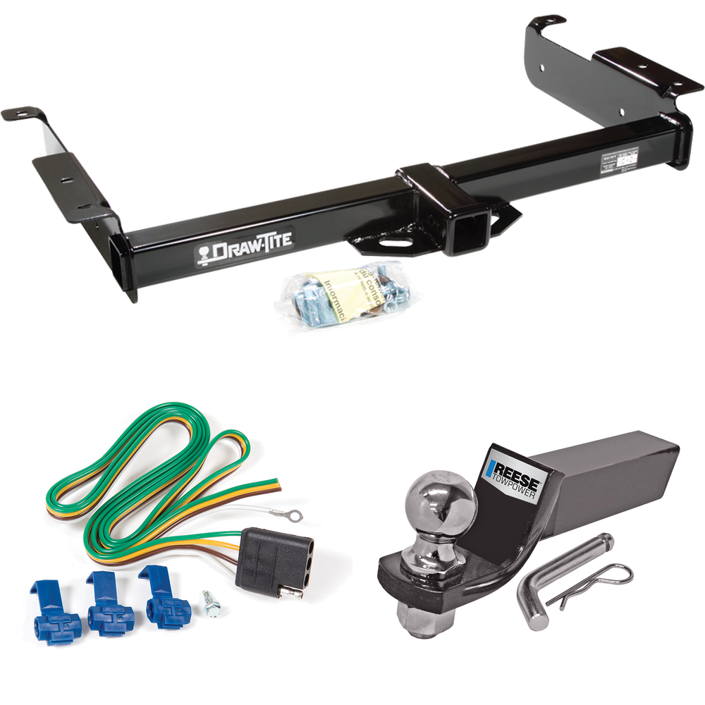 Se adapta al paquete de enganche de remolque Chevrolet Express 3500 1996-1999 con cableado plano de 4 + kit de montaje de bola de inicio con caída de 2" y bola de 2" de Draw-Tite