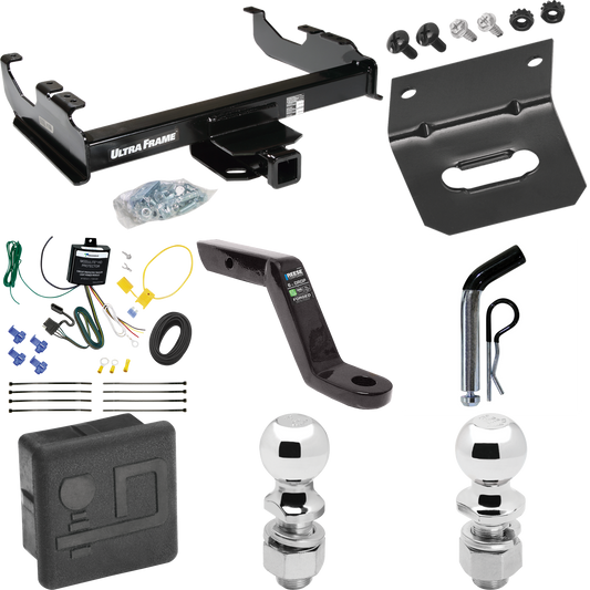 Fits 2007-2023 GMC Sierra 3500 HD Trailer Hitch Tow PKG w/ 4-Flat Wiring Harness + Ball Mount w/ 6" Drop + Pin/Clip + 2" Ball + 2-5/16" Ball + Hitch Cover + Wiring Bracket (For Cab & Chassis, w/34" Wide Frames Models) By Draw-Tite