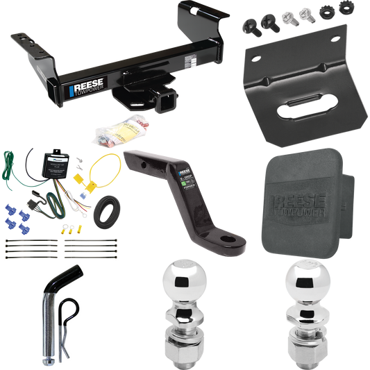 Fits 2007-2023 GMC Sierra 3500 HD Trailer Hitch Tow PKG w/ 4-Flat Wiring Harness + Ball Mount w/ 6" Drop + Pin/Clip + 2" Ball + 2-5/16" Ball + Hitch Cover + Wiring Bracket (For Cab & Chassis, w/34" Wide Frames Models) By Reese Towpower