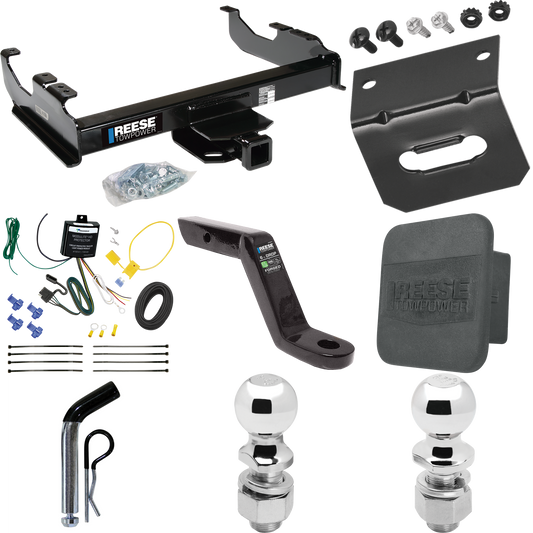 Fits 2007-2023 GMC Sierra 3500 HD Trailer Hitch Tow PKG w/ 4-Flat Wiring Harness + Ball Mount w/ 6" Drop + Pin/Clip + 2" Ball + 2-5/16" Ball + Hitch Cover + Wiring Bracket (For Cab & Chassis, w/34" Wide Frames Models) By Reese Towpower