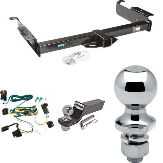 Fits 2003-2023 GMC Savana 3500 Trailer Hitch Tow PKG w/ 4-Flat Wiring + Starter Kit Ball Mount w/ 2" Drop & 2" Ball + 1-7/8" Ball By Reese Towpower