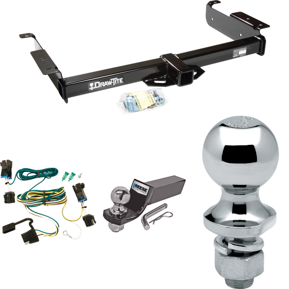 Fits 2003-2023 GMC Savana 3500 Trailer Hitch Tow PKG w/ 4-Flat Wiring + Starter Kit Ball Mount w/ 2" Drop & 2" Ball + 1-7/8" Ball By Draw-Tite