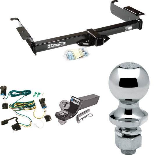 Fits 2003-2023 GMC Savana 3500 Trailer Hitch Tow PKG w/ 4-Flat Wiring + Starter Kit Ball Mount w/ 2" Drop & 2" Ball + 1-7/8" Ball By Draw-Tite