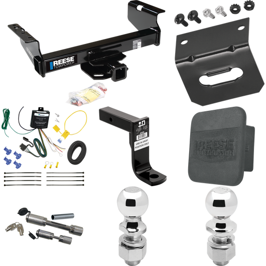 Fits 2007-2023 GMC Sierra 3500 HD Trailer Hitch Tow PKG w/ 4-Flat Wiring Harness + Ball Mount w/ 8" Drop + Dual Hitch & Coupler Locks + 2" Ball + 2-5/16" Ball + Hitch Cover + Wiring Bracket (For Cab & Chassis, w/34" Wide Frames Models) By Reese Towpo