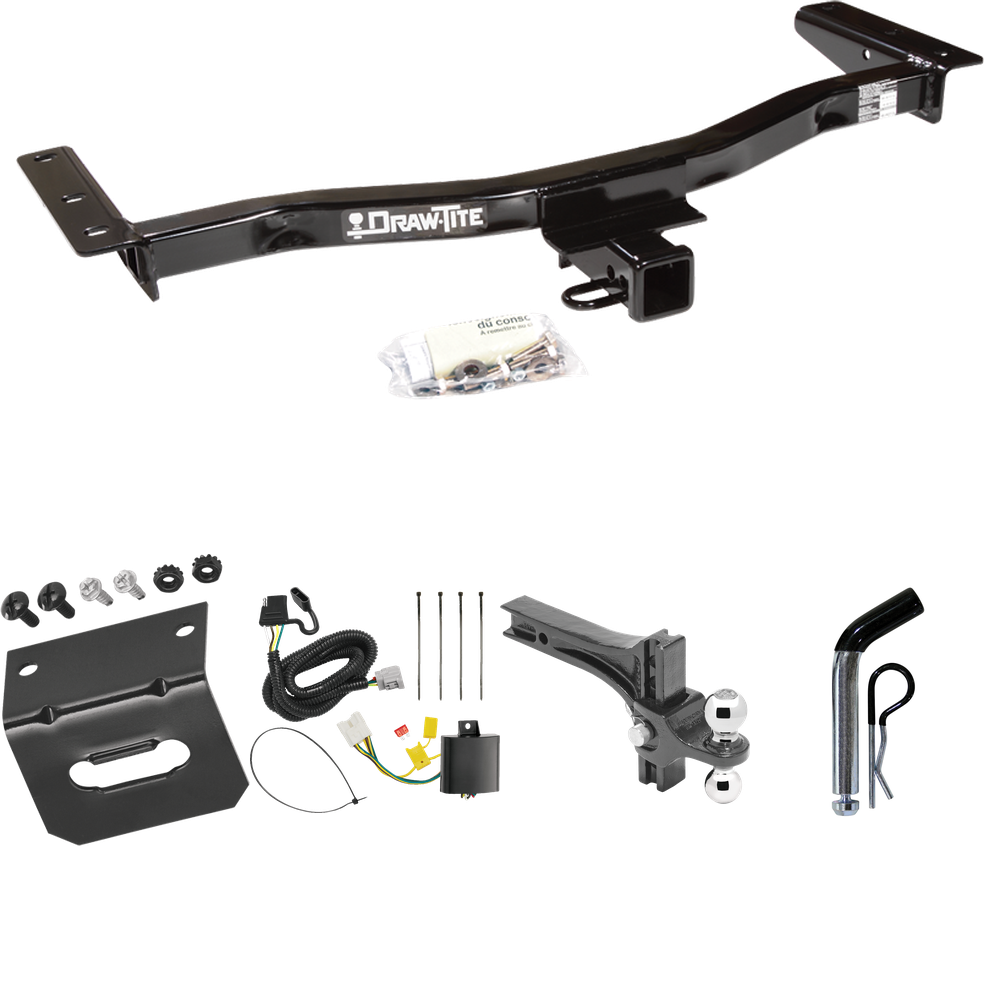 Fits 2010-2015 Lexus RX450h Trailer Hitch Tow PKG w/ 4-Flat Wiring Harness + Dual Adjustable Drop Rise Ball Ball Mount 2" & 2-5/16" Trailer Balls + Pin/Clip + Wiring Bracket (For Prepped w/Factory Tow Plug (See Instructions Prior to Installation) Mod