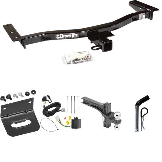 Fits 2010-2015 Lexus RX450h Trailer Hitch Tow PKG w/ 4-Flat Wiring Harness + Dual Adjustable Drop Rise Ball Ball Mount 2" & 2-5/16" Trailer Balls + Pin/Clip + Wiring Bracket (For Prepped w/Factory Tow Plug (See Instructions Prior to Installation) Mod