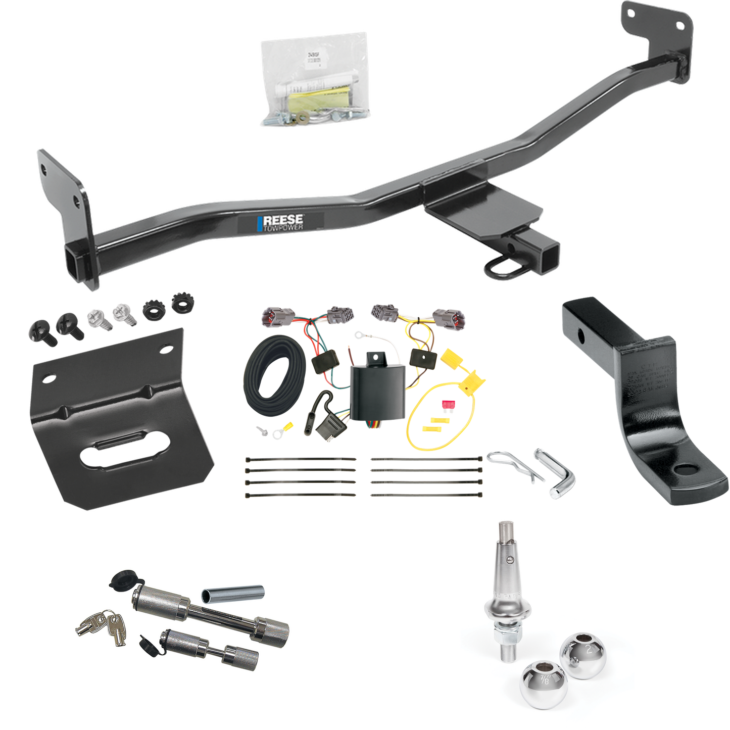 Fits 2014-2019 KIA Soul Trailer Hitch Tow PKG w/ 4-Flat Wiring Harness + Draw-Bar + Interchangeable 1-7/8" & 2" Balls + Wiring Bracket + Dual Hitch & Coupler Locks (For w/LED Taillights Models) By Reese Towpower