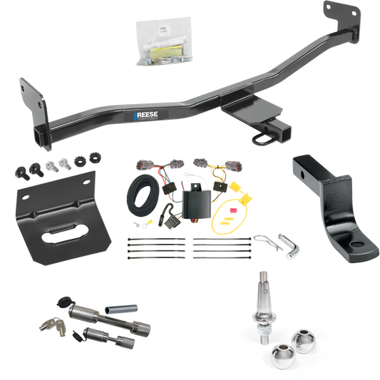 Fits 2014-2019 KIA Soul Trailer Hitch Tow PKG w/ 4-Flat Wiring Harness + Draw-Bar + Interchangeable 1-7/8" & 2" Balls + Wiring Bracket + Dual Hitch & Coupler Locks (For w/LED Taillights Models) By Reese Towpower