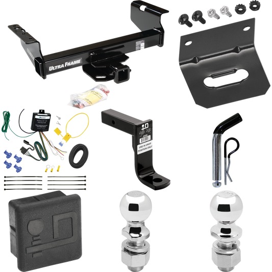 Fits 2001-2007 Chevrolet Silverado 3500 Trailer Hitch Tow PKG w/ 4-Flat Wiring Harness + Ball Mount w/ 8" Drop + Pin/Clip + 2" Ball + 2-5/16" Ball + Hitch Cover + Wiring Bracket (For (Classic), Cab & Chassis, w/34" Wide Frames Models) By Draw-Tite