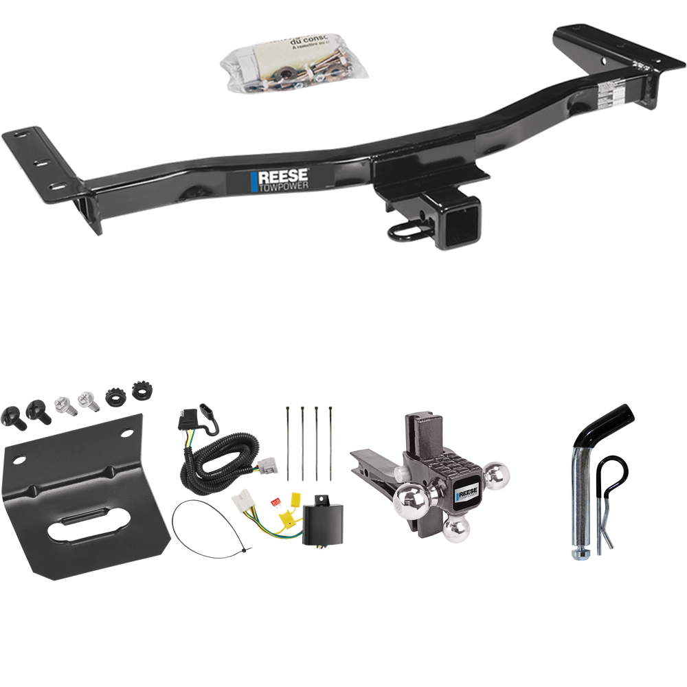 Fits 2010-2015 Lexus RX450h Trailer Hitch Tow PKG w/ 4-Flat Wiring Harness + Adjustable Drop Rise Triple Ball Ball Mount 1-7/8" & 2" & 2-5/16" Trailer Balls + Pin/Clip + Wiring Bracket (For Prepped w/Factory Tow Plug (See Instructions Prior to Instal