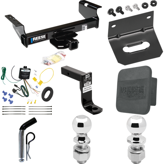 Fits 2007-2023 GMC Sierra 3500 HD Trailer Hitch Tow PKG w/ 4-Flat Wiring Harness + Ball Mount w/ 8" Drop + Pin/Clip + 2" Ball + 2-5/16" Ball + Hitch Cover + Wiring Bracket (For Cab & Chassis, w/34" Wide Frames Models) By Reese Towpower