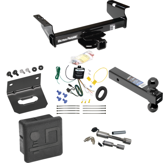 Fits 2007-2024 GMC Sierra 3500 HD Trailer Hitch Tow PKG w/ 4-Flat Wiring Harness + Dual Ball Ball Mount 2" & 2-5/16" Trailer Balls + Dual Hitch & Coupler Locks + Hitch Cover + Wiring Bracket (For Cab & Chassis, w/34" Wide Frames Models) By Draw-Tite