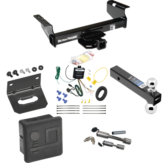 Fits 2007-2024 GMC Sierra 3500 HD Trailer Hitch Tow PKG w/ 4-Flat Wiring Harness + Dual Ball Ball Mount 2" & 2-5/16" Trailer Balls + Dual Hitch & Coupler Locks + Hitch Cover + Wiring Bracket (For Cab & Chassis, w/34" Wide Frames Models) By Draw-Tite