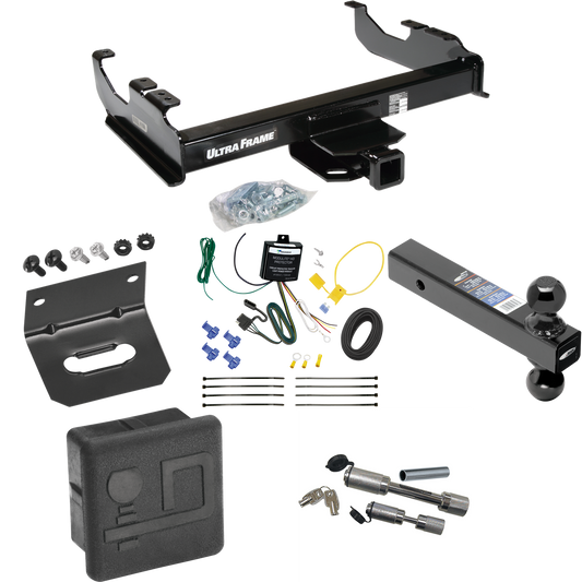 Fits 2007-2023 GMC Sierra 3500 HD Trailer Hitch Tow PKG w/ 4-Flat Wiring Harness + Dual Ball Ball Mount 2" & 2-5/16" Trailer Balls + Dual Hitch & Coupler Locks + Hitch Cover + Wiring Bracket (For Cab & Chassis, w/34" Wide Frames Models) By Draw-Tite