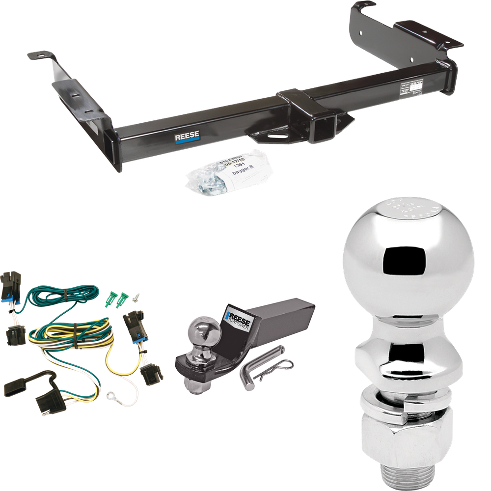 Fits 2003-2023 Chevrolet Express 2500 Trailer Hitch Tow PKG w/ 4-Flat Wiring + Starter Kit Ball Mount w/ 2" Drop & 2" Ball + 2-5/16" Ball By Reese Towpower