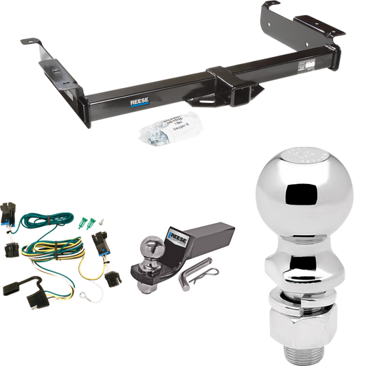 Fits 2003-2023 Chevrolet Express 2500 Trailer Hitch Tow PKG w/ 4-Flat Wiring + Starter Kit Ball Mount w/ 2" Drop & 2" Ball + 2-5/16" Ball By Reese Towpower