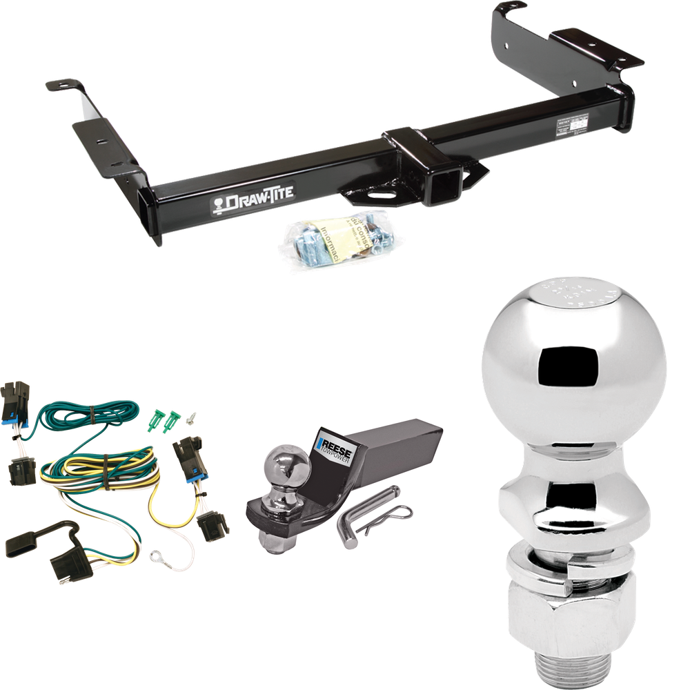 Fits 2003-2014 GMC Savana 1500 Trailer Hitch Tow PKG w/ 4-Flat Wiring + Starter Kit Ball Mount w/ 2" Drop & 2" Ball + 2-5/16" Ball By Draw-Tite