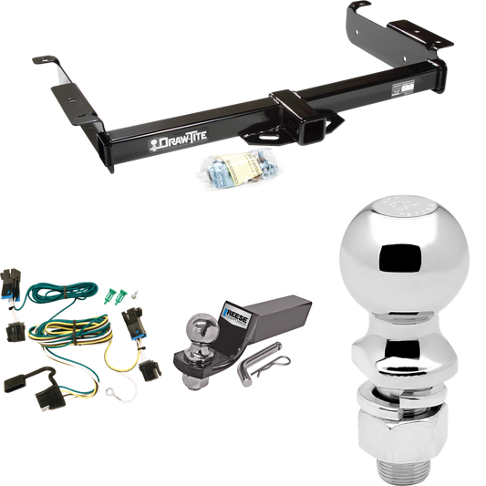 Fits 2003-2014 GMC Savana 1500 Trailer Hitch Tow PKG w/ 4-Flat Wiring + Starter Kit Ball Mount w/ 2" Drop & 2" Ball + 2-5/16" Ball By Draw-Tite