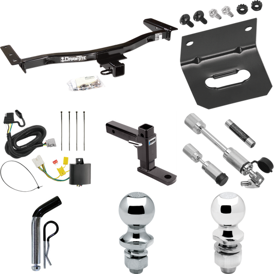 Fits 2013-2015 Lexus RX350 Trailer Hitch Tow PKG w/ 4-Flat Wiring Harness + Adjustable Drop Rise Ball Mount + Pin/Clip + 2" Ball + 1-7/8" Ball + Dual Hitch & Coupler Locks (Excludes: F Sport Models) By Draw-Tite