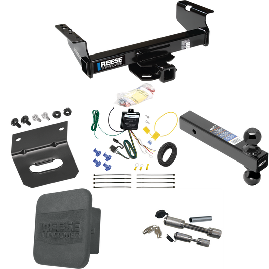 Fits 2007-2023 GMC Sierra 3500 HD Trailer Hitch Tow PKG w/ 4-Flat Wiring Harness + Dual Ball Ball Mount 2" & 2-5/16" Trailer Balls + Dual Hitch & Coupler Locks + Hitch Cover + Wiring Bracket (For Cab & Chassis, w/34" Wide Frames Models) By Reese Towp