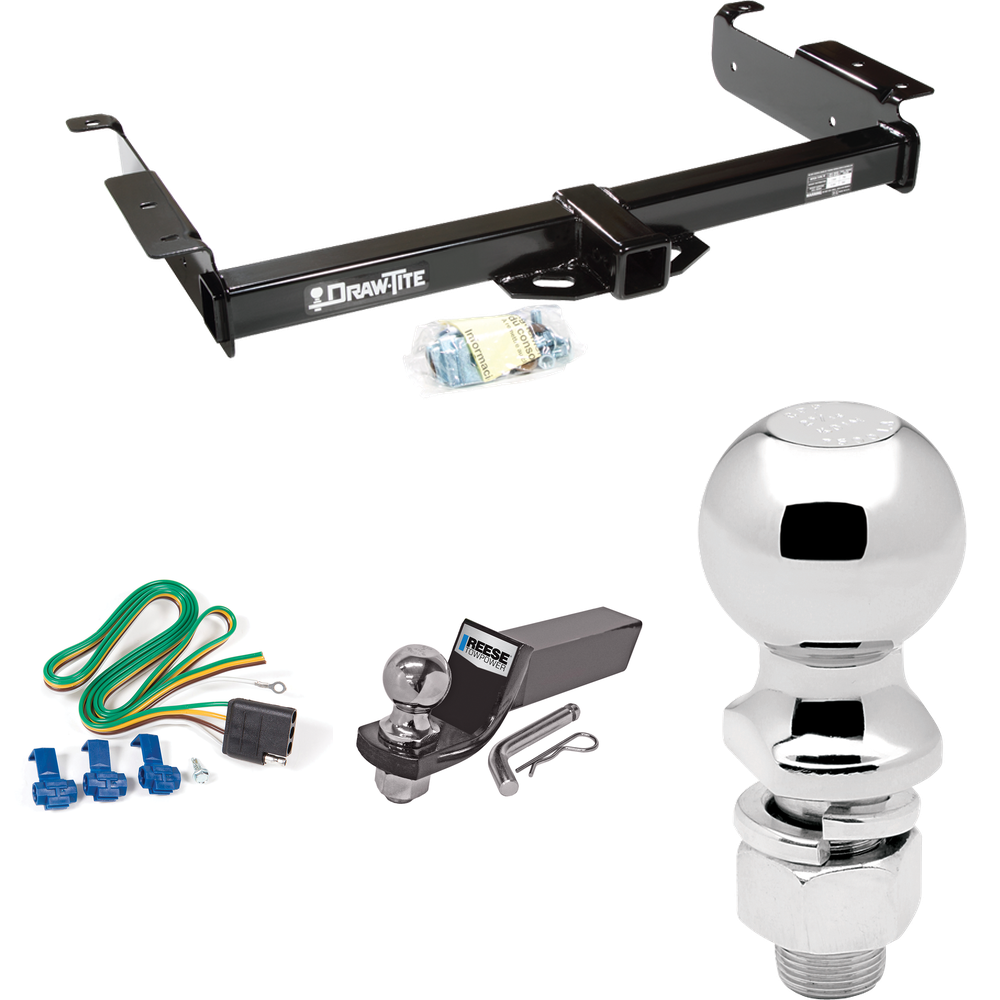 Fits 1996-1999 Chevrolet Express 2500 Trailer Hitch Tow PKG w/ 4-Flat Wiring + Starter Kit Ball Mount w/ 2" Drop & 2" Ball + 2-5/16" Ball By Draw-Tite