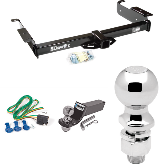 Fits 1996-1999 Chevrolet Express 2500 Trailer Hitch Tow PKG w/ 4-Flat Wiring + Starter Kit Ball Mount w/ 2" Drop & 2" Ball + 2-5/16" Ball By Draw-Tite