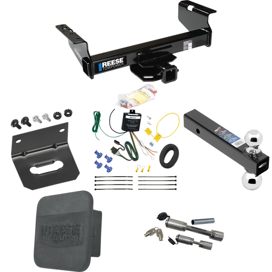 Fits 2007-2023 GMC Sierra 3500 HD Trailer Hitch Tow PKG w/ 4-Flat Wiring Harness + Dual Ball Ball Mount 2" & 2-5/16" Trailer Balls + Dual Hitch & Coupler Locks + Hitch Cover + Wiring Bracket (For Cab & Chassis, w/34" Wide Frames Models) By Reese Towp