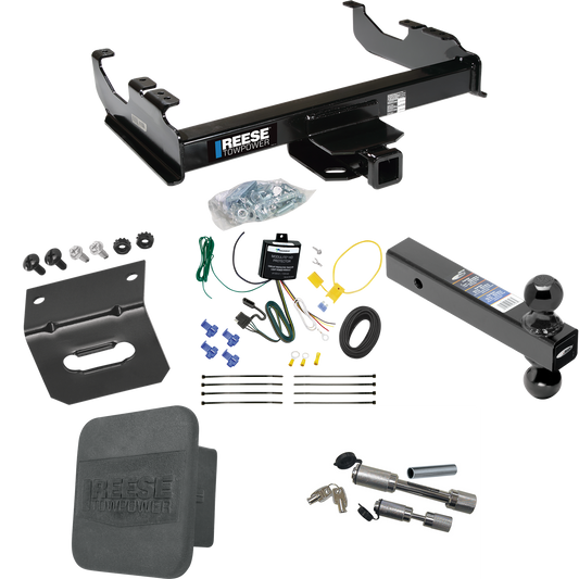 Fits 2007-2023 GMC Sierra 3500 HD Trailer Hitch Tow PKG w/ 4-Flat Wiring Harness + Dual Ball Ball Mount 2" & 2-5/16" Trailer Balls + Dual Hitch & Coupler Locks + Hitch Cover + Wiring Bracket (For Cab & Chassis, w/34" Wide Frames Models) By Reese Towp