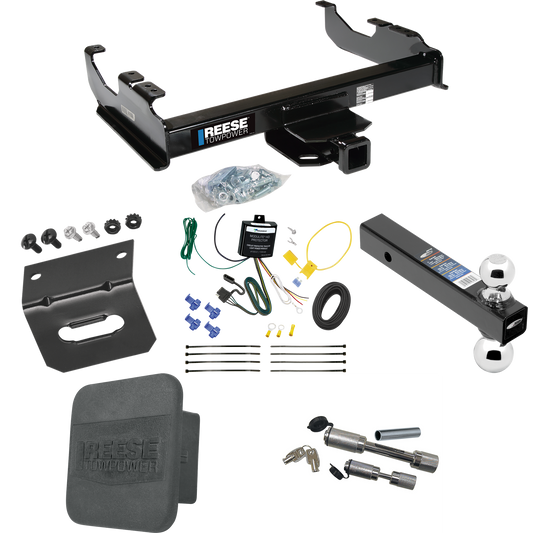 Fits 2007-2023 GMC Sierra 3500 HD Trailer Hitch Tow PKG w/ 4-Flat Wiring Harness + Dual Ball Ball Mount 2" & 2-5/16" Trailer Balls + Dual Hitch & Coupler Locks + Hitch Cover + Wiring Bracket (For Cab & Chassis, w/34" Wide Frames Models) By Reese Towp