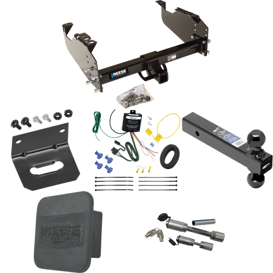 Fits 2007-2023 GMC Sierra 3500 HD Trailer Hitch Tow PKG w/ 4-Flat Wiring Harness + Dual Ball Ball Mount 2" & 2-5/16" Trailer Balls + Dual Hitch & Coupler Locks + Hitch Cover + Wiring Bracket (For Cab & Chassis, w/34" Wide Frames Models) By Reese Towp