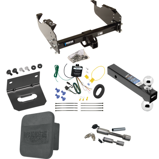 Fits 2007-2023 GMC Sierra 3500 HD Trailer Hitch Tow PKG w/ 4-Flat Wiring Harness + Dual Ball Ball Mount 2" & 2-5/16" Trailer Balls + Dual Hitch & Coupler Locks + Hitch Cover + Wiring Bracket (For Cab & Chassis, w/34" Wide Frames Models) By Reese Towp