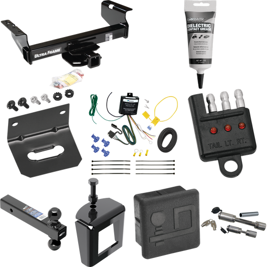 Fits 2007-2024 GMC Sierra 3500 HD Trailer Hitch Tow PKG w/ 4-Flat Wiring Harness + Dual Ball Ball Mount 2" & 2-5/16" Trailer Balls + Dual Hitch & Coupler Locks + Hitch Cover + Wiring Bracket + Wiring Tester + Electric Grease + Anti Rattle Device (For